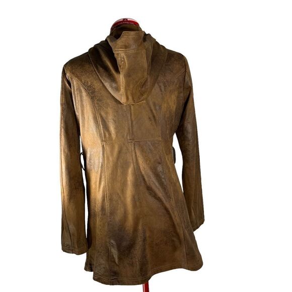 𝅺SAN FRANCISCO Brown Faux Leather Jacket with Hood  and Snap Buttons Size S - Picture 4 of 14